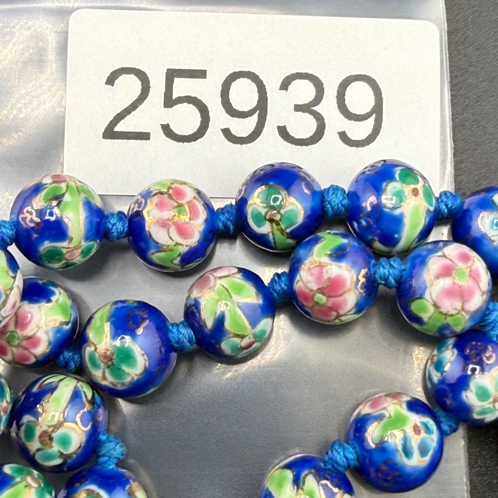 Vintage Chinese Cloisonne Enamel Necklace Blue 26" - Picture 8 of 10